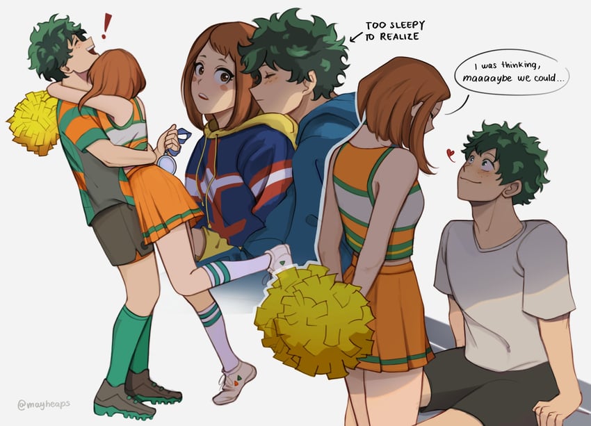 midoriya izuku and uraraka ochaco (boku no hero academia) drawn by mayheaps