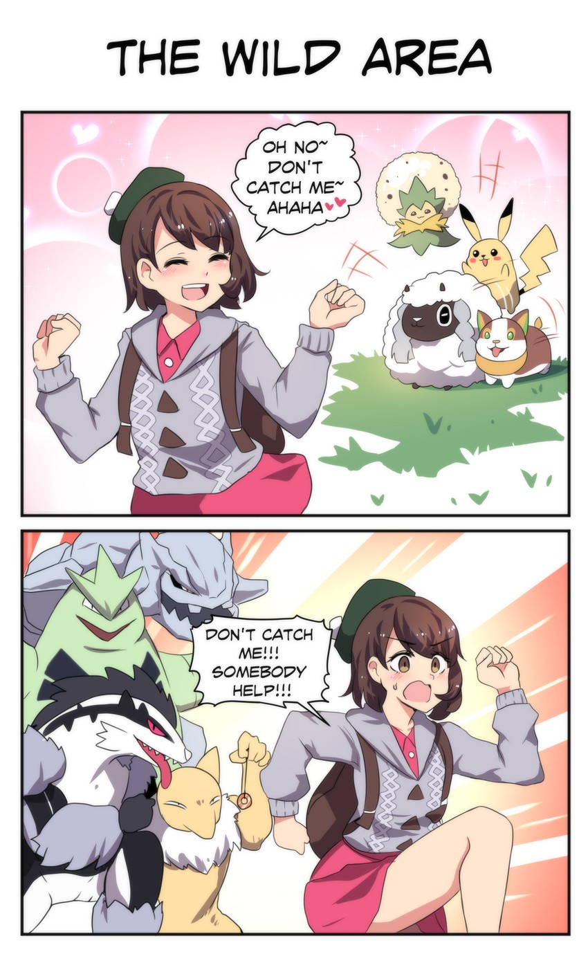 pikachu, gloria, yamper, hypno, wooloo, and 4 more (pokemon and 1 more) drawn by hinghoi and merryweather