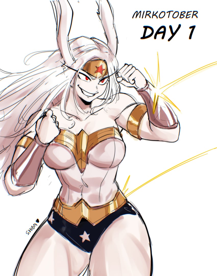 mirko and wonder woman (boku no hero academia and 2 more) drawn by shibbunny