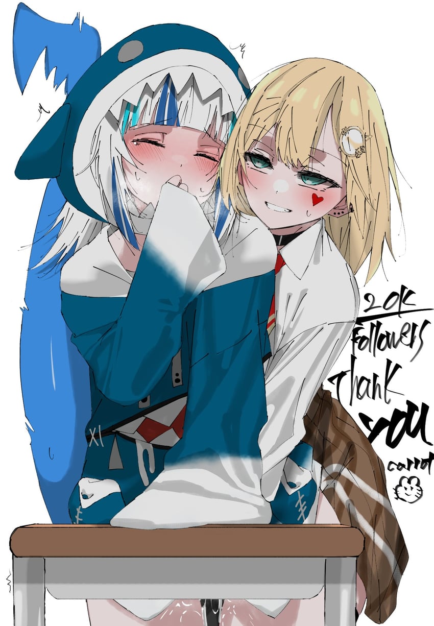 gawr gura and watson amelia (hololive and 1 more) drawn by carrot_011