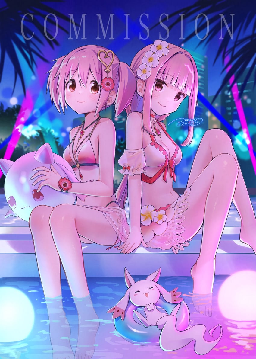 kaname madoka, kyubey, tamaki iroha, and small kyubey (mahou shoujo madoka magica and 1 more) drawn by asukaru_(magika_ru)