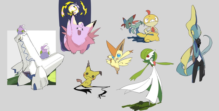gardevoir, mimikyu, clefairy, goomy, inteleon, and 4 more (pokemon) drawn by apios