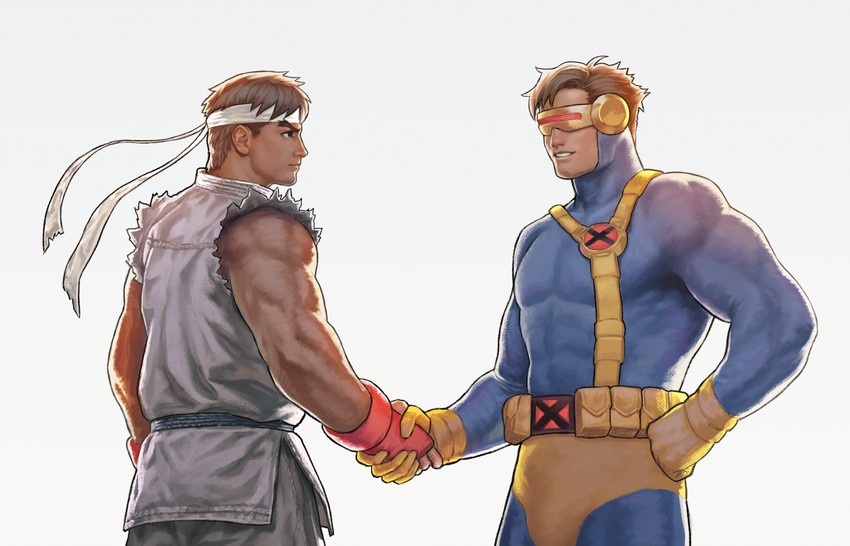 ryu and cyclops (street fighter and 5 more) drawn by zenkiro