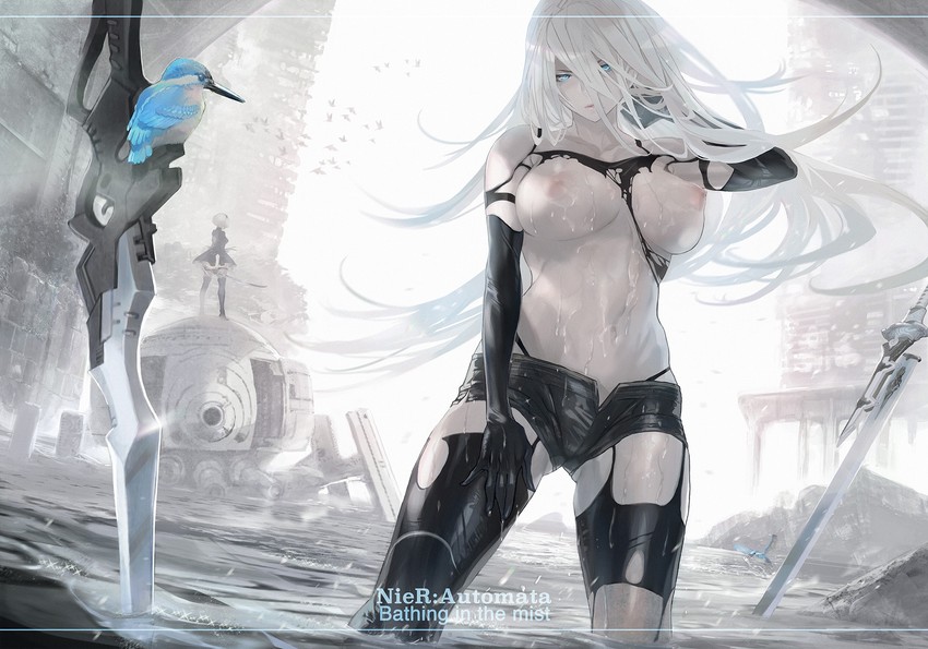 2b, a2, and machine (nier and 1 more) drawn by maeshima_shigeki