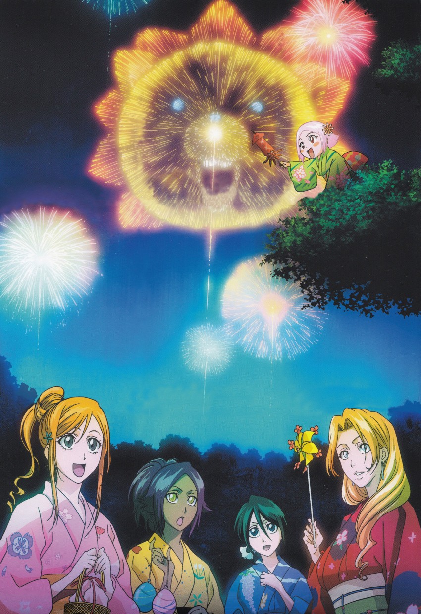 kuchiki rukia, shihouin yoruichi, inoue orihime, matsumoto rangiku, kon, and 1 more (bleach)