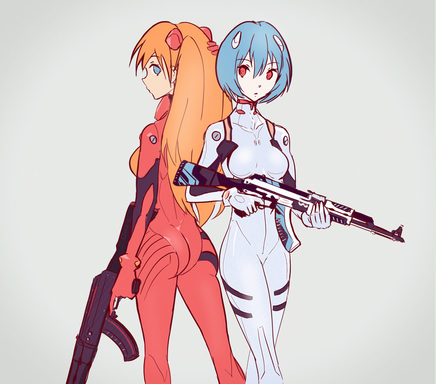 souryuu asuka langley and ayanami rei (neon genesis evangelion and 2 more) drawn by qosic
