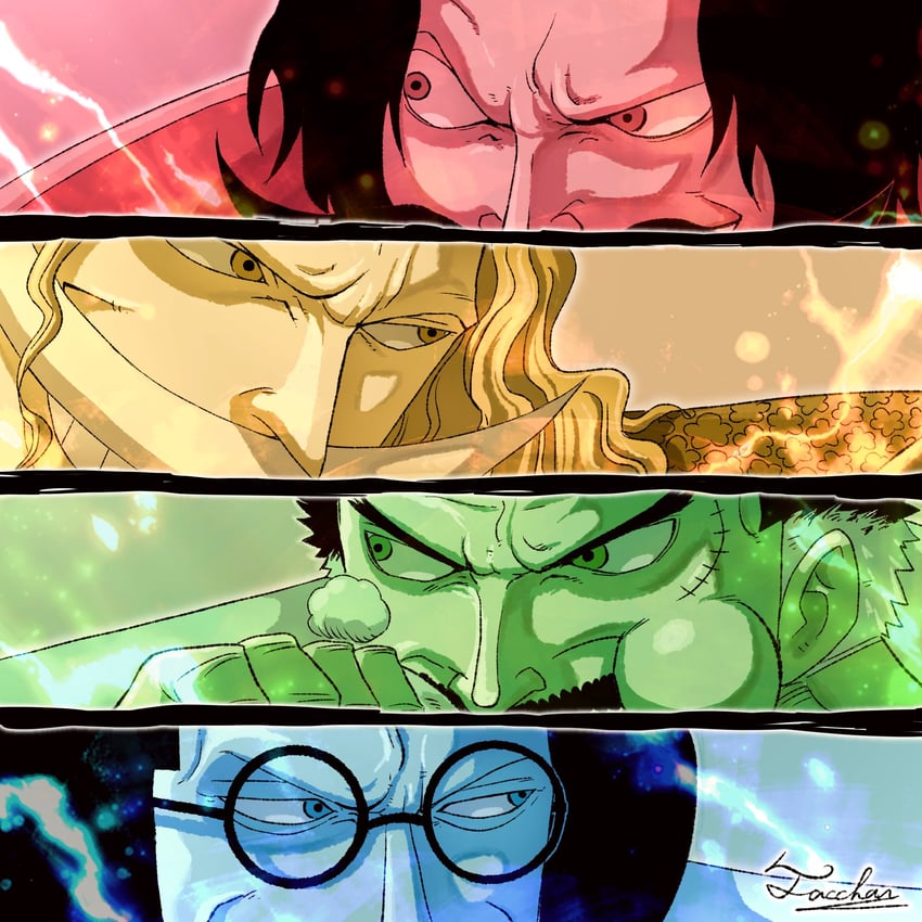 gol d. roger, edward newgate, monkey d. garp, and sengoku (one piece) drawn by tacchan56110