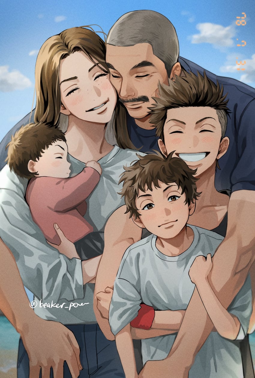 miyagi ryouta, miyagi sota, miyagi anna, and miyagi kaoru (slam dunk) drawn by beaker_pour