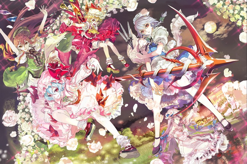 remilia scarlet, flandre scarlet, izayoi sakuya, patchouli knowledge, and hong meiling (touhou) drawn by 119