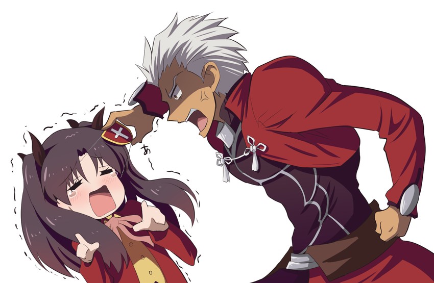 tohsaka rin and archer (fate and 2 more) drawn by fujitaka_nasu