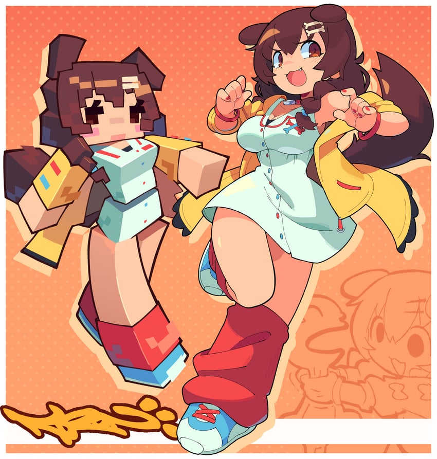 inugami korone and listener (hololive and 1 more) drawn by bacun