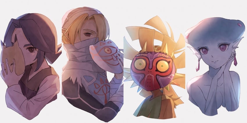 sheik, majora, princess ruto, skull kid, and kafei (the legend of zelda and 2 more) drawn by tete_tuyuten