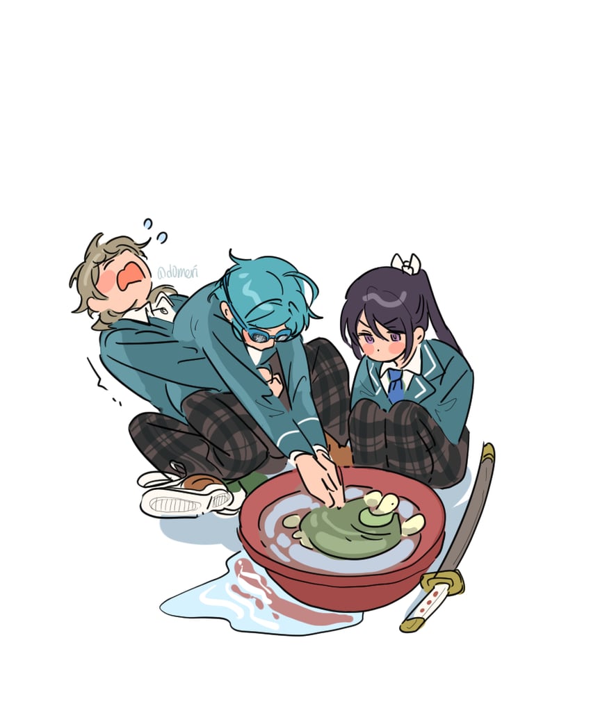 kanzaki souma, shinkai kanata, hakaze kaoru, and kamegorou (ensemble stars!) drawn by haze_(ohw8g)