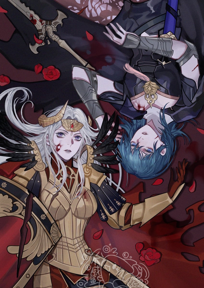 female byleth and edelgard von hresvelg (fire emblem and 2 more) drawn by moyibzs