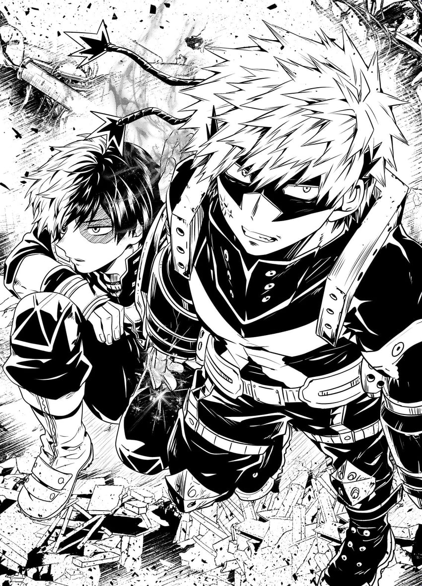 bakugou katsuki and todoroki shoto (boku no hero academia) drawn by ikuhashi_muiko