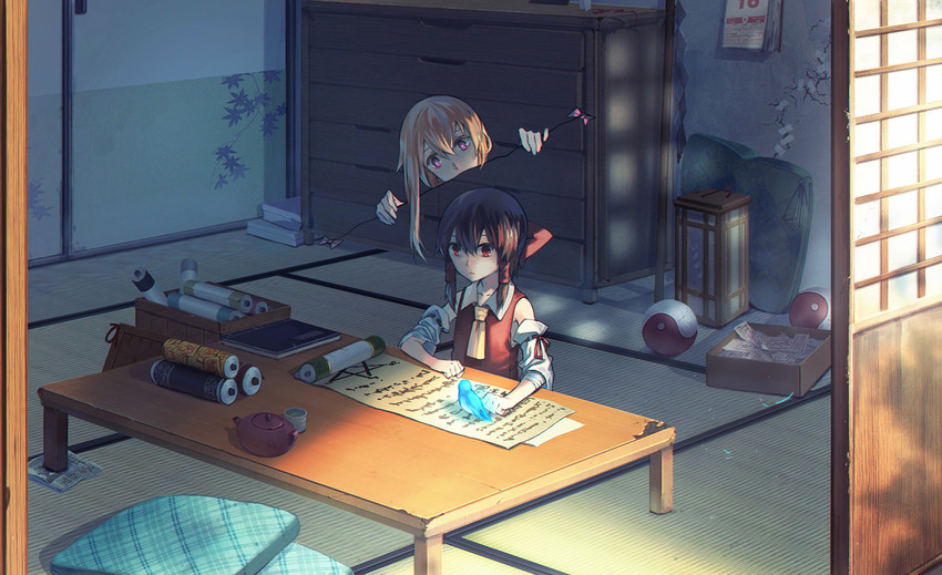 hakurei reimu and yakumo yukari (touhou) drawn by huang_gua