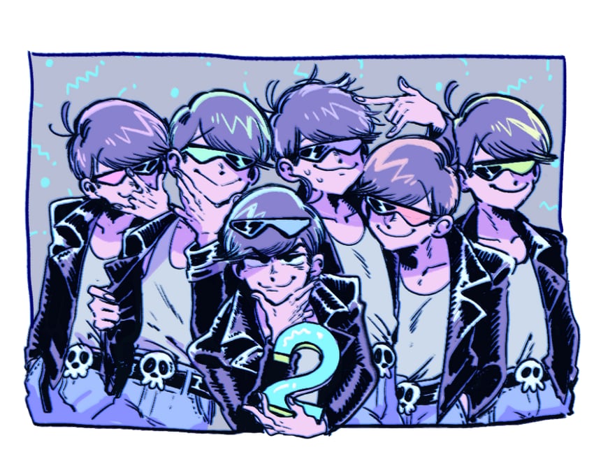 matsuno osomatsu, matsuno karamatsu, matsuno ichimatsu, matsuno jyushimatsu, matsuno choromatsu, and 1 more (osomatsu and 1 more) drawn by korozikoro