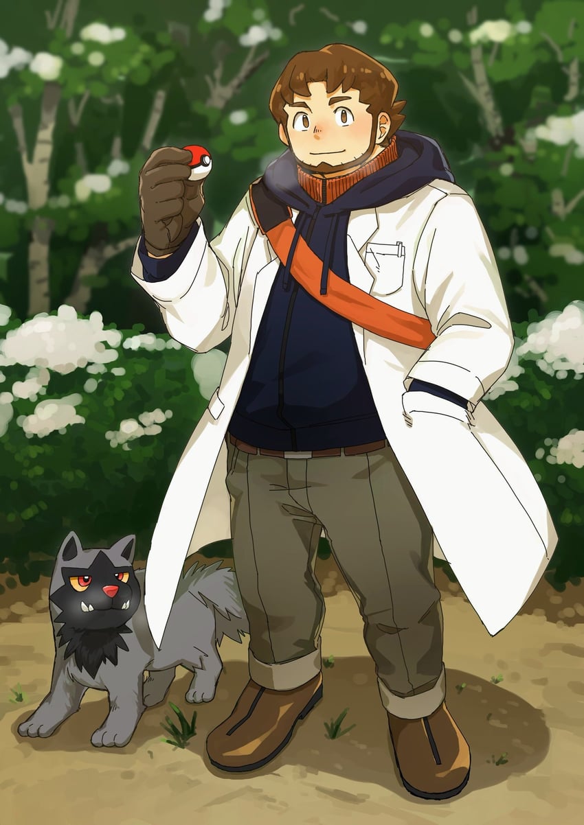 poochyena and professor birch (pokemon and 1 more) drawn by haishiba_ame