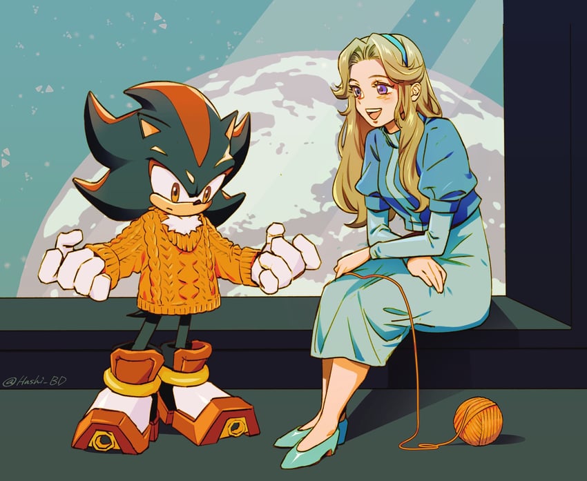 shadow the hedgehog and maria robotnik (sonic) drawn by hashi84e