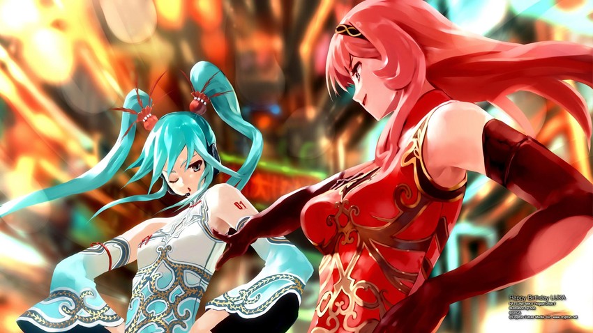 hatsune miku and megurine luka (vocaloid and 3 more) drawn by bob_(biyonbiyon)