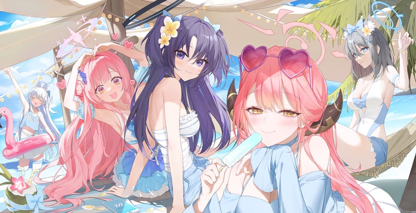 yuuka, shiroko, mika, aru, and miyako (blue archive) drawn by sugarhigh