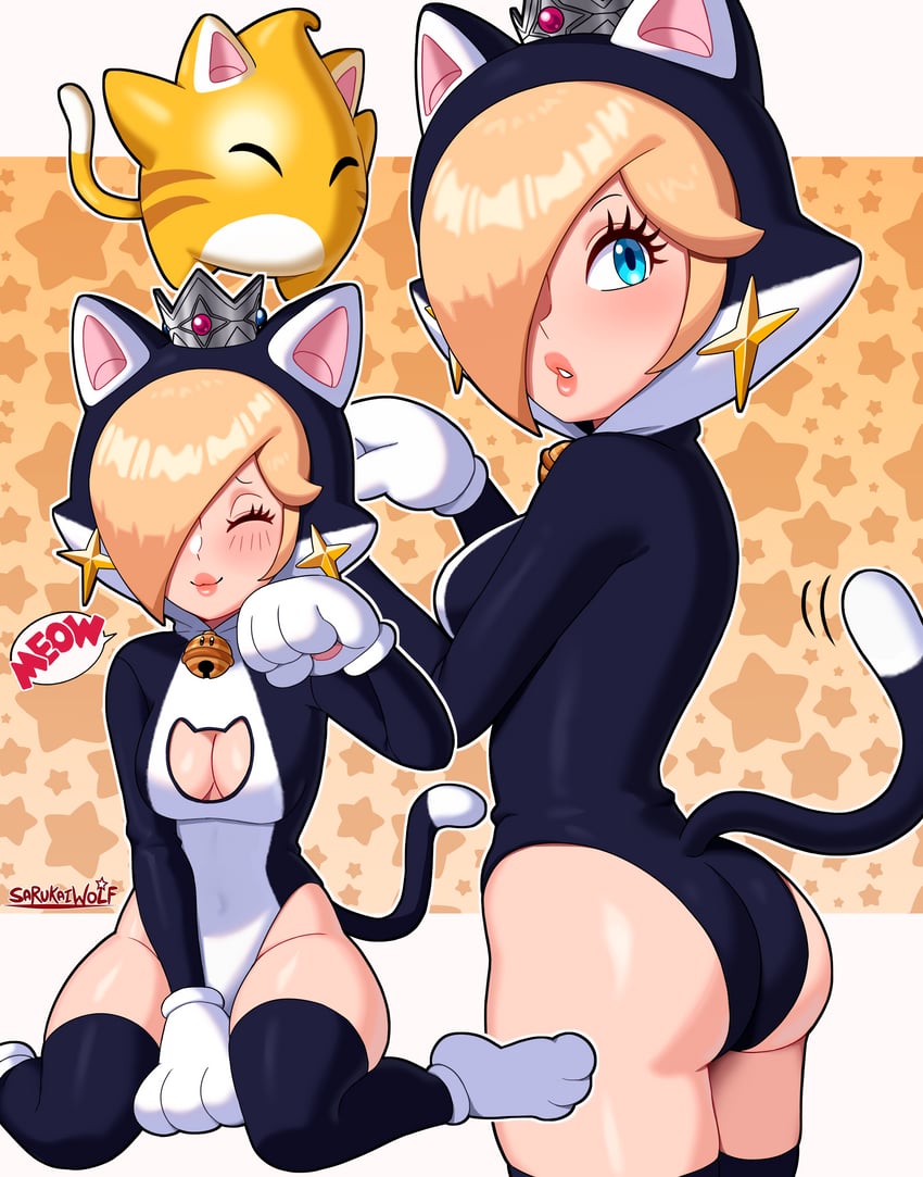 rosalina, luma, and cat rosalina (mario and 1 more) drawn by sarukaiwolf