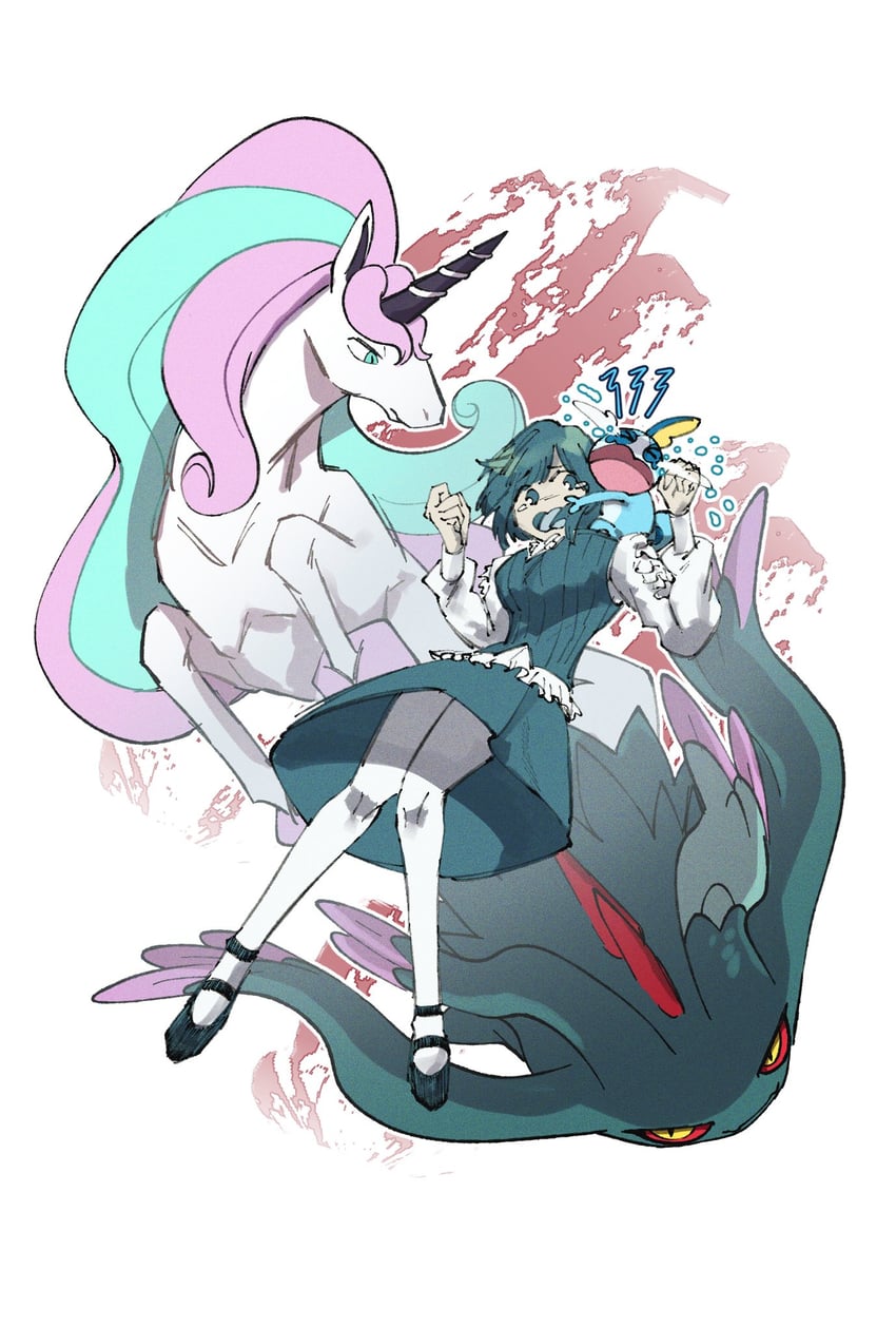 sobble, fukurai azami, flutter mane, and galarian rapidash (pokemon and 1 more) drawn by 9je9p