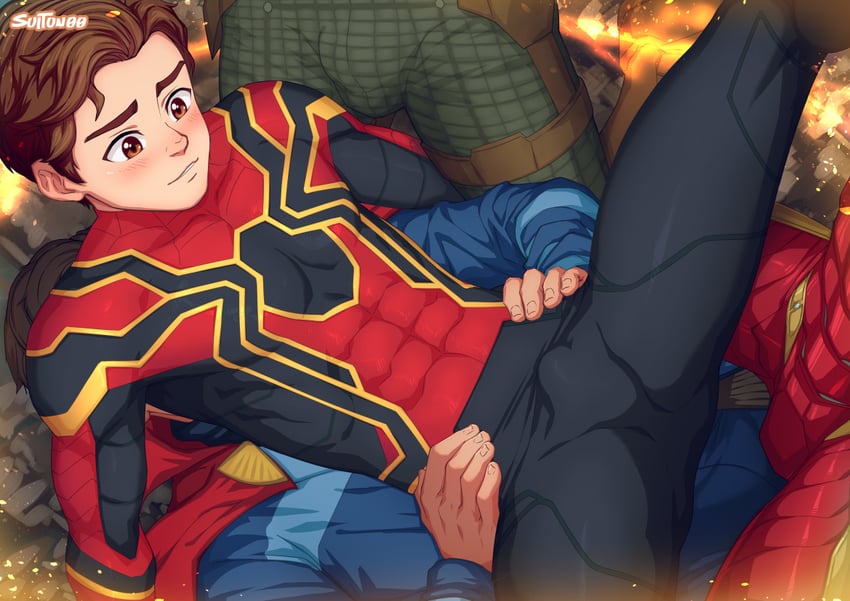 spider-man, tony stark, iron man, doctor strange, and mysterio (marvel and 2 more) drawn by suiton00