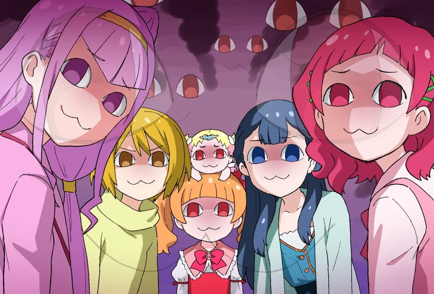 nono hana, yakushiji saaya, ruru amour, aisaki emiru, kagayaki homare, and 1 more (precure and 1 more) drawn by sakecho