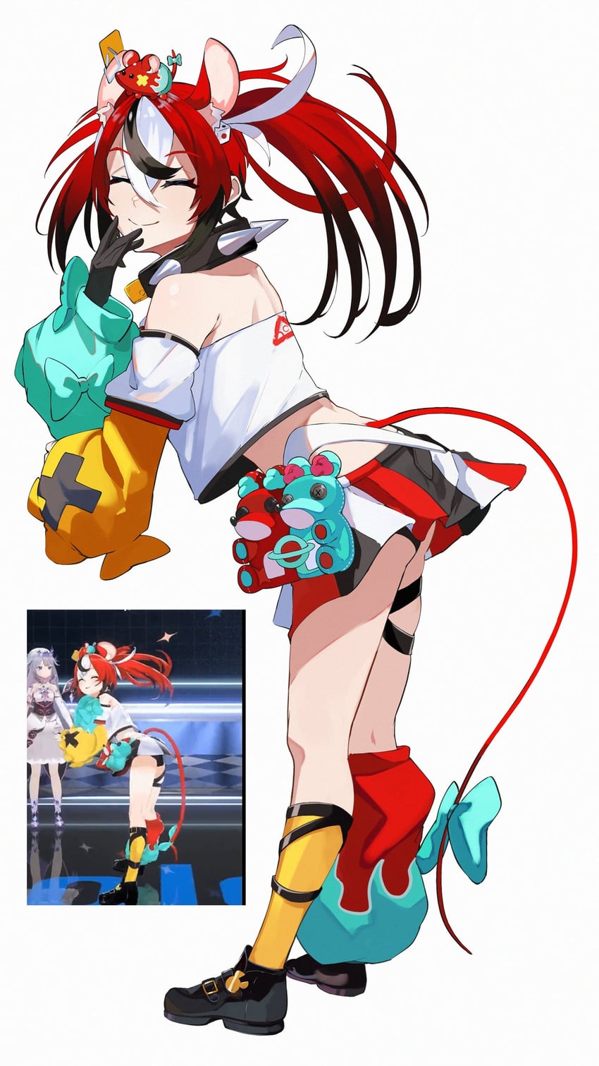 hakos baelz, koseki bijou, and mr. squeaks (hololive and 1 more) drawn by moyomo