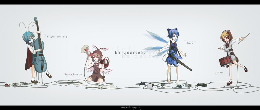 cirno, rumia, mystia lorelei, and wriggle nightbug (touhou) drawn by r.s.r.