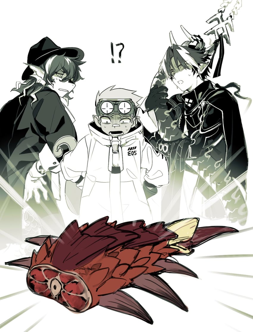 chongyue, lee, ethan, and rathalos (arknights and 1 more) drawn by ieiieiiei