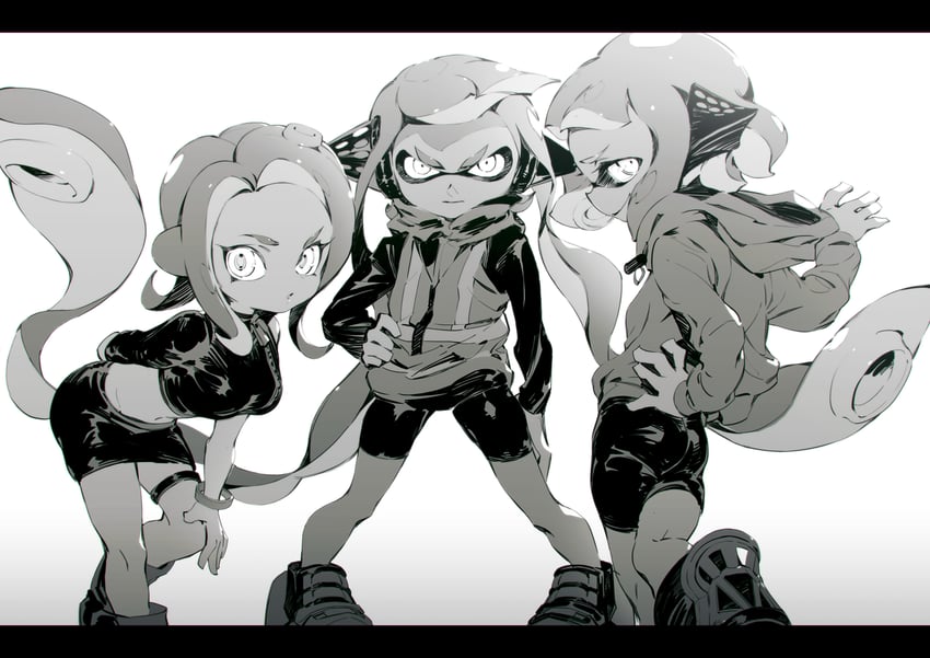 inkling player character, inkling girl, octoling player character, octoling girl, agent 8, and 2 more (splatoon and 1 more) drawn by wadanaka