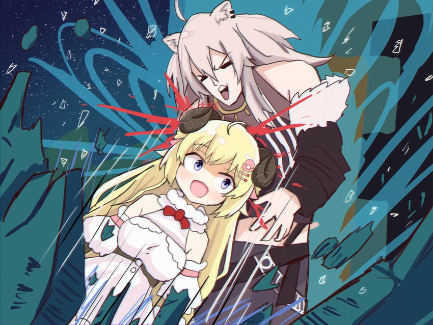 shishiro botan and tsunomaki watame (hololive and 2 more) drawn by takatsurt