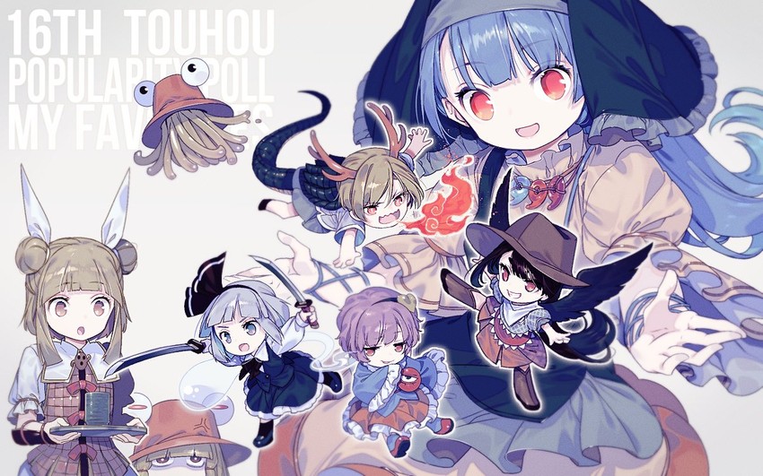 konpaku youmu, komeiji satori, moriya suwako, pyonta, kicchou yachie, and 3 more (touhou) drawn by zounose