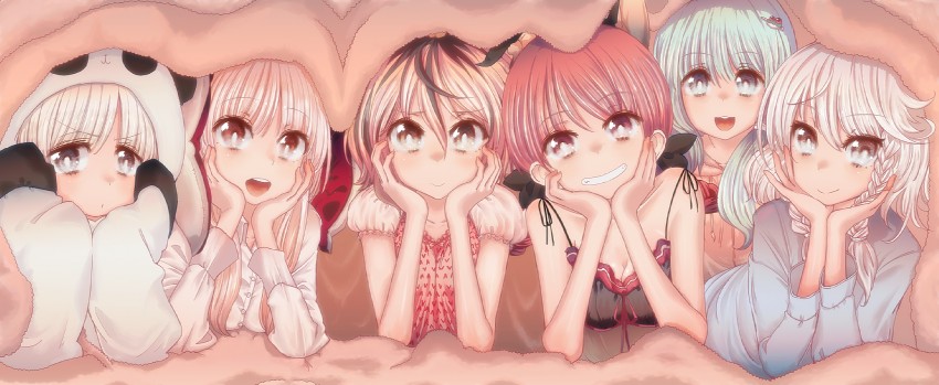 izayoi sakuya, kochiya sanae, konpaku youmu, reisen udongein inaba, kaenbyou rin, and 1 more (touhou) drawn by cream_(nipakupa)