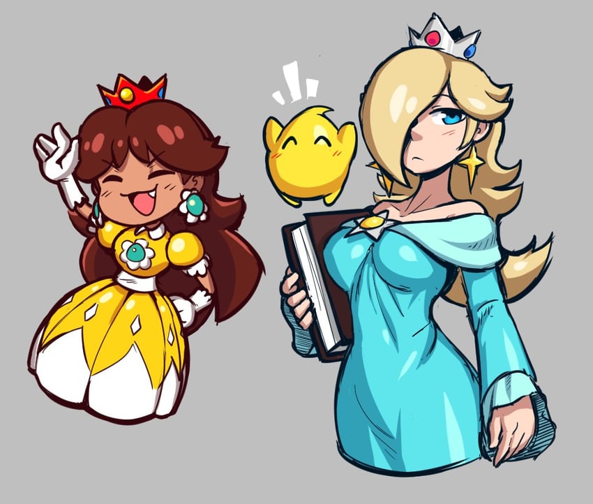 rosalina, princess daisy, and luma (mario) drawn by spark_bag
