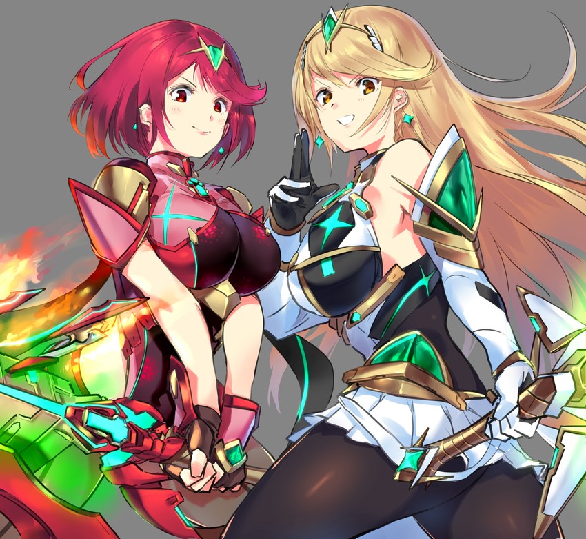 pyra and mythra (xenoblade chronicles and 2 more) drawn by negresco