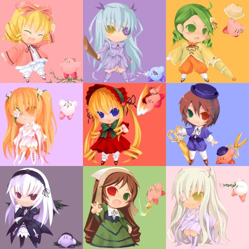 kirby, suigintou, shinku, suiseiseki, souseiseki, and 4 more (kirby and 1 more) drawn by chabo_(fuketsudan)