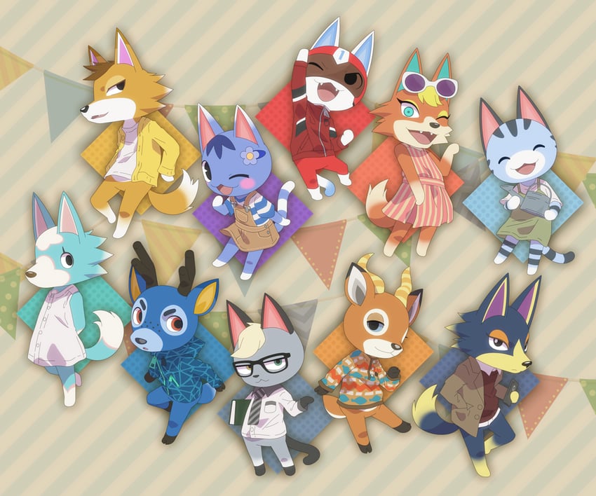 raymond, audie, rosie, beau, lolly, and 5 more (animal crossing) drawn by rirusuke