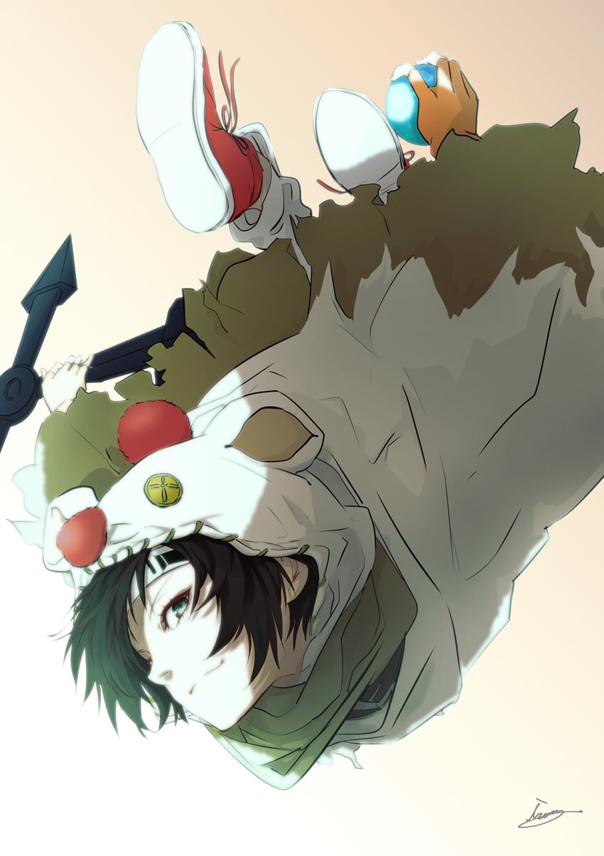 yuffie kisaragi and moogle (final fantasy and 2 more) drawn by moriiiiiiiiiinn