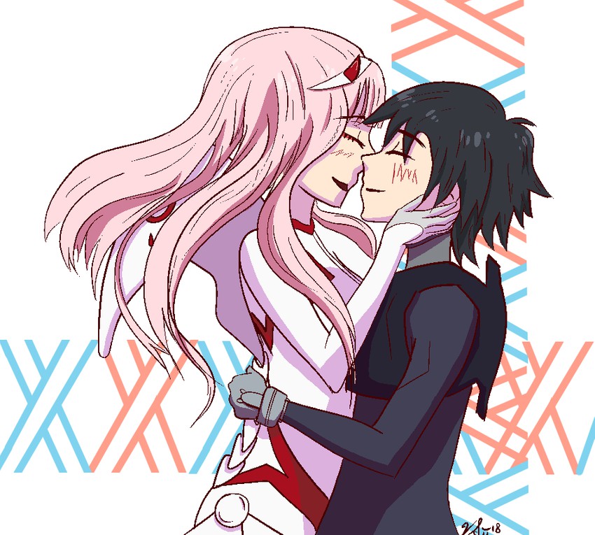 zero two and hiro (darling in the franxx) drawn by pie7d2