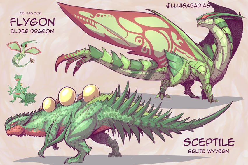 flygon and sceptile (pokemon and 1 more) drawn by lluisabadias