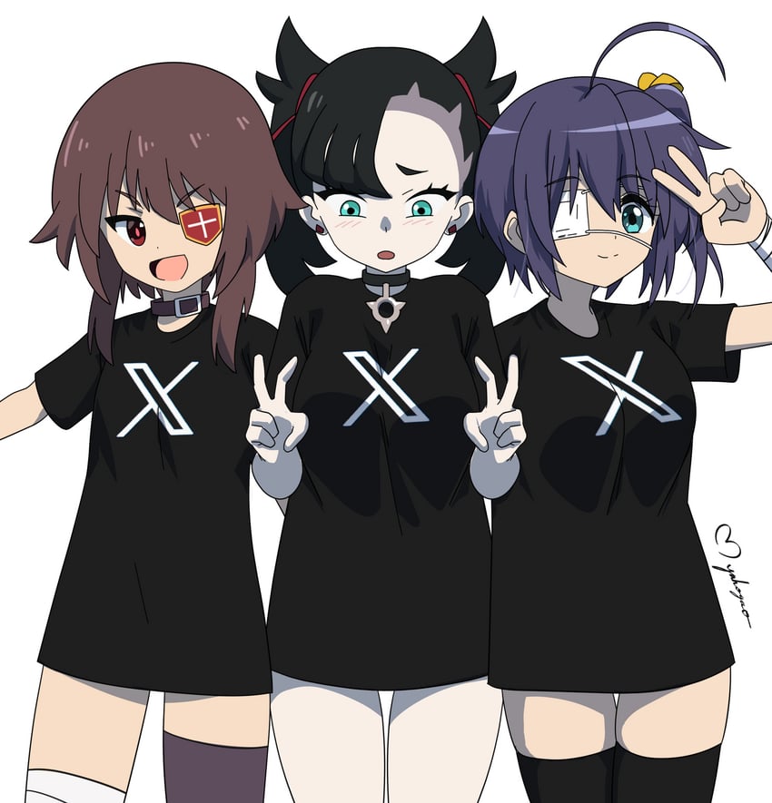 megumin, marnie, and takanashi rikka (pokemon and 4 more) drawn by maho_malice