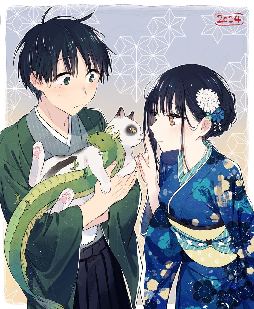 nekozane mugi and seno minato (tonari no neko to koi shirazu) drawn by akinoko_(noco916)