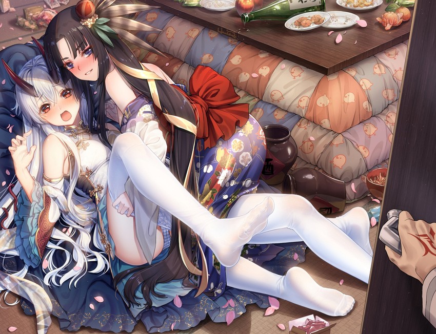 fujimaru ritsuka, tomoe gozen, and ushiwakamaru (fate and 1 more) drawn by haneru