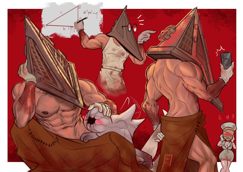 pyramid head, bubble head nurse, and numb body (silent hill and 1 more) drawn by tazahan