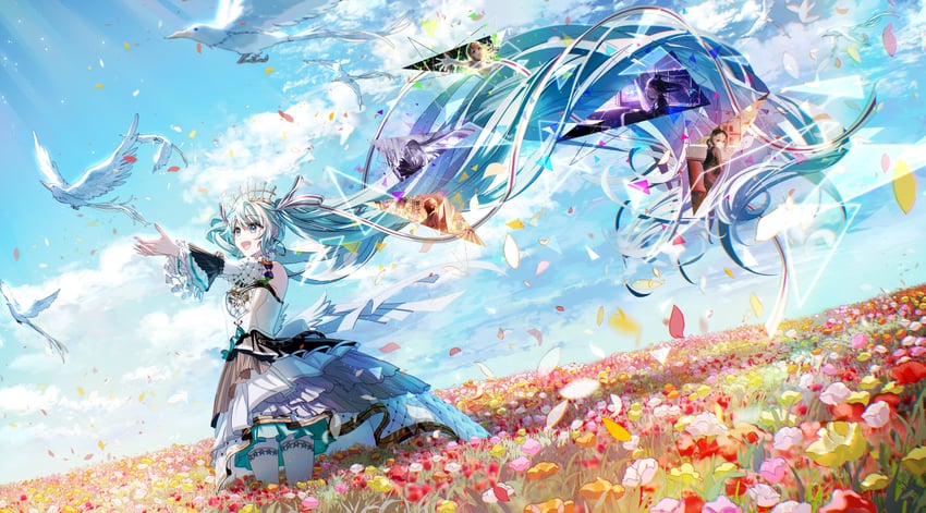 hatsune miku, yoisaki kanade, tenma tsukasa, azusawa kohane, hanasato minori, and 1 more (vocaloid and 1 more) drawn by kika