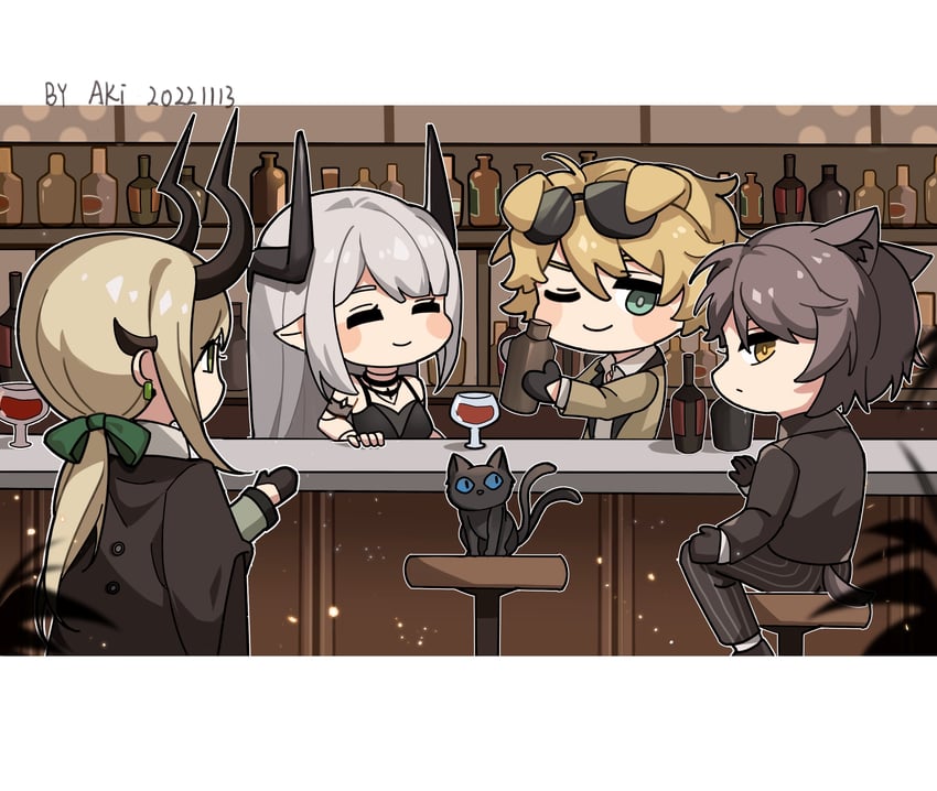 mudrock, reed, tequila, miss christine, and phantom (arknights and 1 more) drawn by chana_tuya_(ohmycrystal)