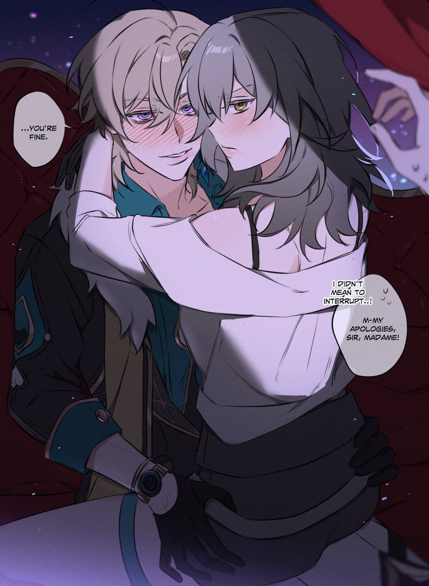 trailblazer, stelle, and aventurine (honkai and 1 more) drawn by majunjuu